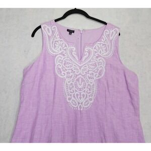 Talbots Linen Dress 12 Anokhi Shift Embroidered Midi Sleeveless Lavender Spring